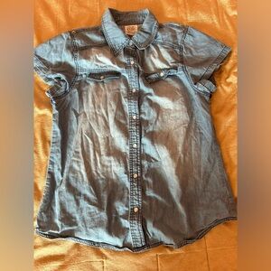 Cotton Denim Button Up Top